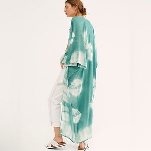 Free People Tie Dye Spellbound Green Kimono NEW Duster Long Length One Size